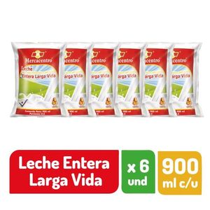 Leche Mercacentro Larga Vida Entera sixpack 900 ml