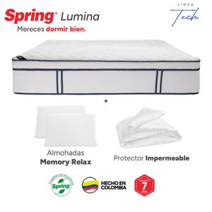 Colchón Spring Lumina Doble 140x190 cm + Almohadas Relax + Protector