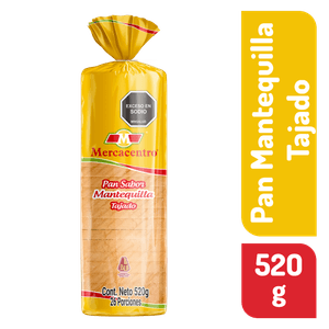 Pan Mercacentro Mantequilla Tajado x 520 g